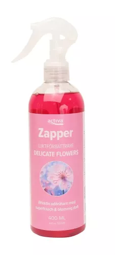 Activa Zapper Delicate Flower 400 ml – odörneutraliserande rumsspray med mjuk blommig doft som effektivt reducerar oönskad lukt och bidrar till en fräsch, harmonisk och välkomnande atmosfär, anpassad för spa, hotell, salonger, omklädningsrum