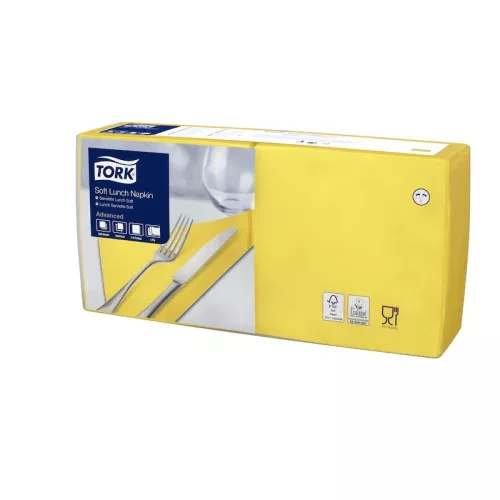 Lunchservett Tork Mjuk Advanced gul 33×33 cm – mjuk och absorberande pappersservett för lunchservering i restaurang och storkök