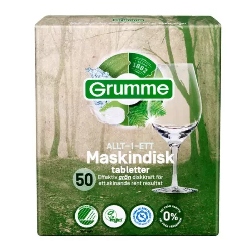 Grumme maskindisktabletter 50 st – effektiva och miljömärkta disktabletter för skinande ren disk