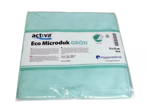 Grön mikrofiberduk Activa Eco 32x32 cm för miljövänlig och effektiv rengöring av alla typer av ytor