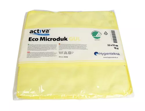 Microduk Activa Eco gul 32x32 cm – miljövänlig mikrofiberduk för effektiv och färgkodad rengöring