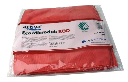 Microduk Activa Eco röd, 32x32 cm – miljövänlig mikrofiberduk för effektiv rengöring av sanitetsytor med färgkodning för hygien