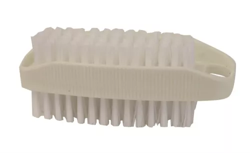 Dubbelsidig plastborste används för noggrann rengöring av naglar och händer