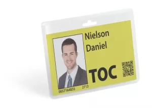 ​Namnskylt 60 × 90 mm med eurohål – Transparent (20 st)