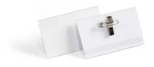 ​Namnskylt rPET 54 × 90 mm med nål och klämma – Transparent (50 st)