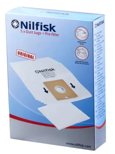 Nilfisk Bravo Action Plus dammsugarpåsar 5-pack – högkvalitativa original dammsugarpåsar för effektiv dammupptagning med hög filtreringsförmåga, slitstarkt material och säker passform, anpassade för hushåll och daglig städning