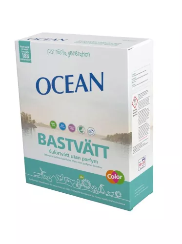 Ocean bastvätt kulör utan parfym 4,5 kg – tvättmedel från svenskt varumärke med oparfymerad formula som bevarar färger och fibrer men ger effektiv rengöring, anpassat för daglig tvätt i hemmet
