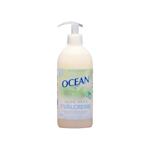 Ocean tvålcreme Aloe Vera 500 ml – tvålcreme i praktisk pumpflaska som ger skonsam handrengöring med återfuktande aloe vera och mjukgörande formula, anpassad för daglig användning i hem och offentliga miljöer
