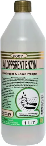 P607 Avloppsrent Enzym 1L – biologiskt nedbrytande rengöringsmedel för avlopp, löser effektivt fett, smuts och organiskt avfall utan att skada rör
