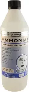 P960U Ammoniak 25 % 1L – koncentrerad ammoniaklösning för rengöring, fläckborttagning och pH-justering i professionella miljöer