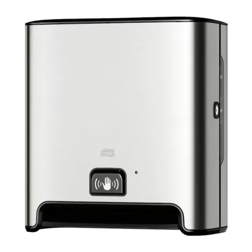 Pappersdispenser Tork H1 Sensor rostfri – beröringsfri handduksdispenser i hygienisk och elegant design för offentliga miljöer