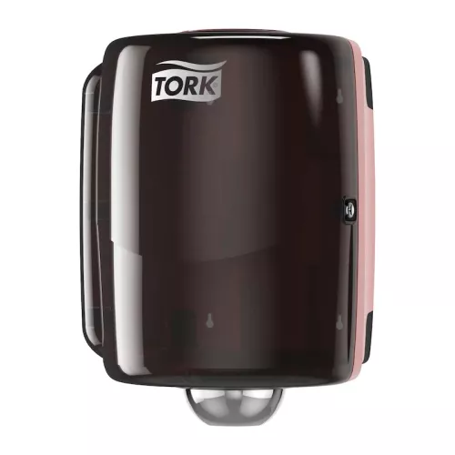 Tork pappersdispenser W2 röd/svart – väggmonterad hållare för kombirulle i industri och verkstad  Dispenser för Tork W2 kombirullar – robust pappershållare i röd och svart plast