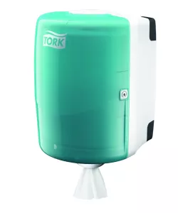 Tork pappersdispenser W2 vit/turkos – robust väggmonterad dispenser för kombirullar i krävande miljöer