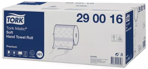 Pappershandduk Tork Matic Mjuk Premium H1 – extra mjukt och absorberande handtorkpapper i rulle för hygienisk och effektiv torkning i H1-dispensersystem