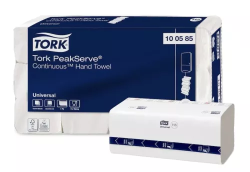 Tork PeakServe Continuous pappershandduk H5 vit 4920 ark – högkapacitets handdukslösning med kontinuerlig arkmatning för snabb och hygienisk handtorkning i toaletter med hög besöksfrekvens, utvecklad för vårdmiljöer, flygplatser