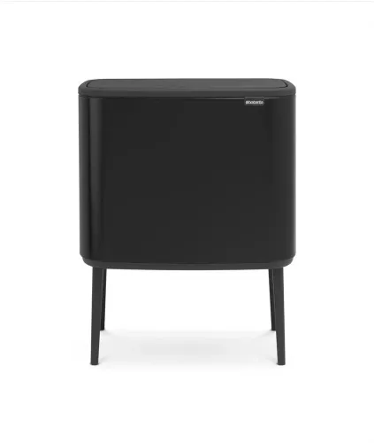 Brabantia Bo Touch Bin papperskorg i matt svart finish, stilren rektangulär design med soft-touch-lock och benstativ