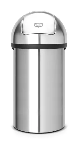 Brabantia Push Bin papperskorg i matt rostfritt stål med rund form och push-lock lock