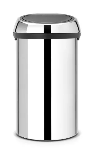 Papperskorg Brabantia Touch Bin i blankborstat rostfritt stål, med rund design och touch-öppning