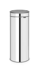 Brabantia Touch Bin New i blankborstat stål – stilren papperskorg med tyst touchöppning och fingeravtryckssäker yta