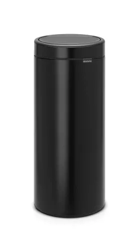 Brabantia Touch Bin New papperskorg i matt svart, rund design med tystöppnande touchlock och hygienisk innerhink