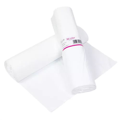 Papperskorgspåse LDPE 30 L vit – avfallspåse i slitstark LDPE-plast för hygienisk avfallshantering med hög rivstyrka, läckagesäker konstruktion och flexibel passform, anpassad för kontor och professionell städning