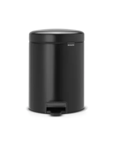 Brabantia NewIcon pedalhink 5 liter i matt svart finish, kompakt design med tyststängande lock och rund form