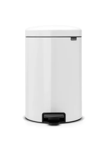 Brabantia NewIcon pedalhink 20 liter i vit färg, rund modell med tyststängande lock och fotpedal för hygienisk avfallshantering