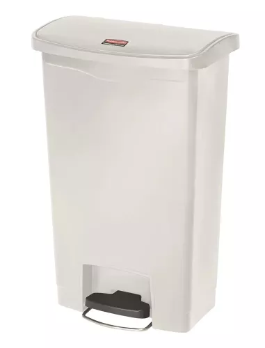 Rubbermaid Slim Jim Resin pedalhink – platsbesparande step-on avfallshink med tyst lock och hållbar konstruktion i plast för professionella miljöer