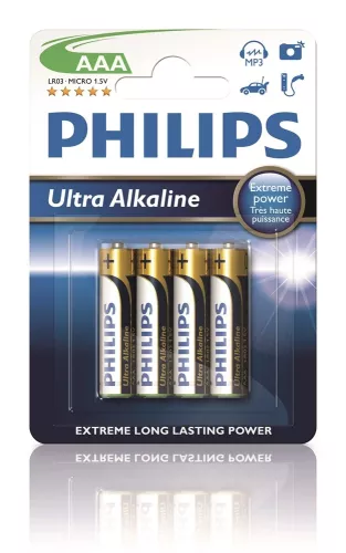 Philips Ultra Alkaline AAA LR03-batterier 4-pack – kraftfulla långlivade batterier för dagligt bruk