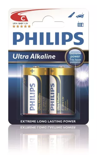 Philips Ultra Alkaline C LR14 batterier 2-pack – kraftfulla långlivade batterier för krävande elektronisk utrustning