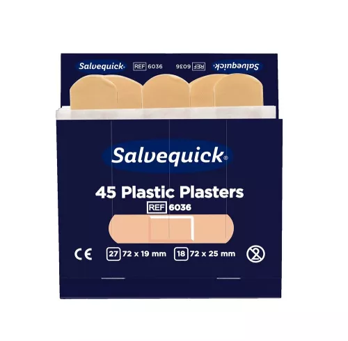 Salvequick plastplåster 6-pack – smidiga och vattenavvisande plåster för snabb och hygienisk sårbehandling i vardag och arbetsmiljö