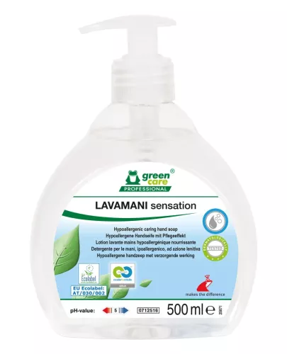 Green Care Lavamani Sensation pumptvål 500 ml – skonsam och miljömärkt handtvål för daglig hygien