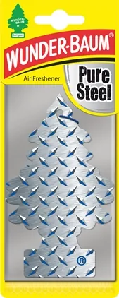 Wunder-Baum Pure Steel luftfräschare – granformad luftfräschare för bil med maskulin och fräsch bildoft, långvarig effekt och klassisk granform, anpassad för bilens interiör och små utrymmen
