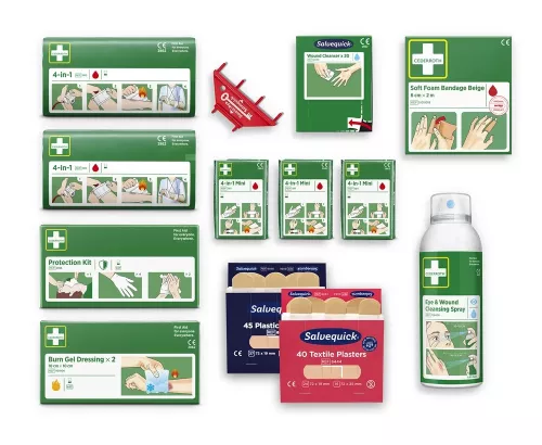 Refillpaket till Cederroth First Aid Station – komplett uppsättning med förbandsmaterial för snabb och enkel påfyllning av första hjälpen-stationen