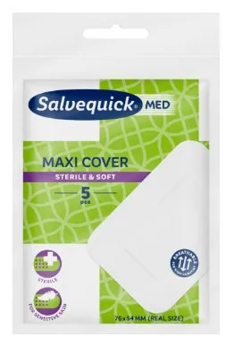 Salvequick Maxi Cover plåster 12 x 5-pack – plåster för skydd av större sår med hög absorptionsförmåga, mjukt material och säker fixering, anpassade för vård och arbetsplatser