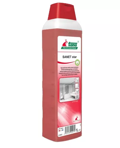 Sanet Star 1 liter – surt sanitetsrengöringsmedel för effektiv borttagning av kalk och smuts i badrum och toaletter