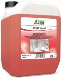 Sanet Tasonil 10L – kraftfullt sanitetsrengöringsmedel som avlägsnar kalk, urinsten och smuts, idealiskt för badrum och hygienutrymmen inom professionell städning