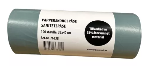 Sanitetspåse med tryck grå 1 L – avfallspåse för diskret och hygienisk hantering av sanitetsavfall med slitstarkt material, enkel förslutning och som minskar lukt, anpassad för toaletter och hygienutrymmen