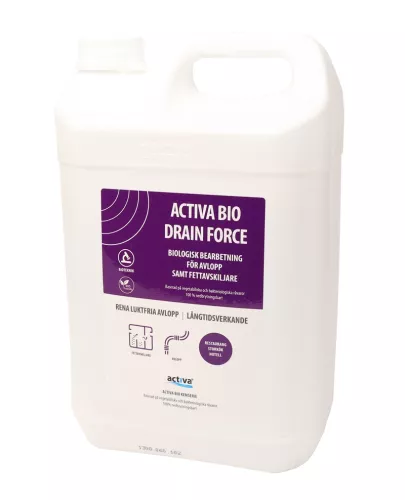 Activa Bio Drain Force 5L – biologiskt sanitetsrent för avloppsrengöring och luktbekämpning i golvbrunnar, rör och avfallssystem