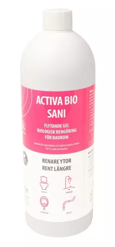 Sanitetsrent Activa Bio Sani 1L – miljömärkt rengöringsmedel för daglig rengöring av toaletter, duschar och andra våtutrymmen