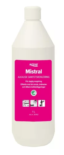 Activa Mistral 1 liter – sanitetsrent för daglig rengöring av badrum och toaletter, med fräsch doft och effektiv kalkborttagning