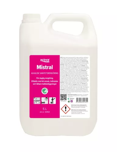 Activa Mistral sanitetsrent 5L – surt och effektivt rengöringsmedel för daglig rengöring av sanitära utrymmen med fräsch doft