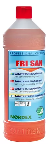 Sanitetsrent Fri-San 1L – effektiv och parfymfri sanitetsrengöring för toalett och badrum, miljöanpassad formula