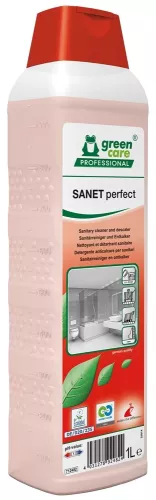 Sanitetsrent Green Care Sanet Perfect 1L – kraftfullt och miljövänligt rengöringsmedel för toaletter och våtutrymmen