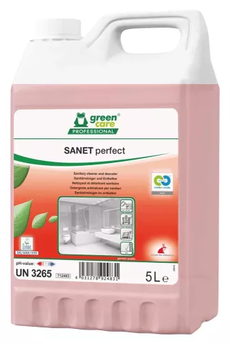 Green Care Sanet Perfect 5L – sanitetsrengöring med miljömärkning för badrum och toaletter  Sanitetsrent Green Care Sanet Perfect – 5 liters koncentrat för effektiv rengöring och kalkborttagning