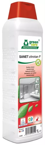 Green Care Sanet Zitrotan F 1L – miljömärkt sanitetsrent med fräsch citrondoft för daglig rengöring av badrum