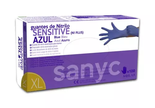 Sanyc Nitrile Sensitive blå opudrade undersökningshandskar XL – slitstarka engångshandskar för hygieniskt skydd inom vård och städning
