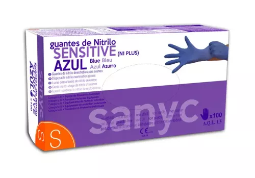 Sanyc Nitrile Sensitive blå opudrade undersökningshandskar – slitstarka engångshandskar för hygieniskt skydd inom vård och städning