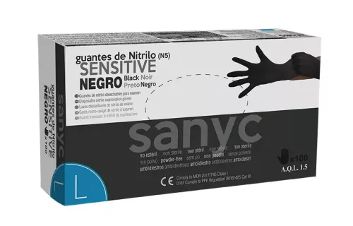 Sanyc Nitrile Sensitive engångshandskar L svart opudrad – rymliga skyddshandskar i nitril svart för hygienisk användning, latexfria och slitstarka med hög fingertoppskänsla, för vård, livsmedelshantering och städning