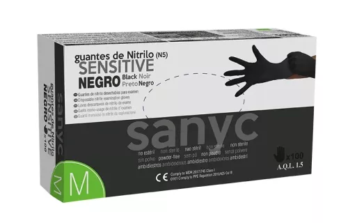 Sanyc Nitrile Sensitive svart M – smidiga engångshandskar i nitril svart, pålitligt skydd med hög kemikalieresistens och optimal komfort, latexfria och puderfria med hög fingertoppskänsla, för vård, livsmedelshantering och professionell städning